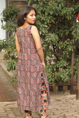Vanya | Long Sleeveless Kurta | Noir Leaves Ajrakh