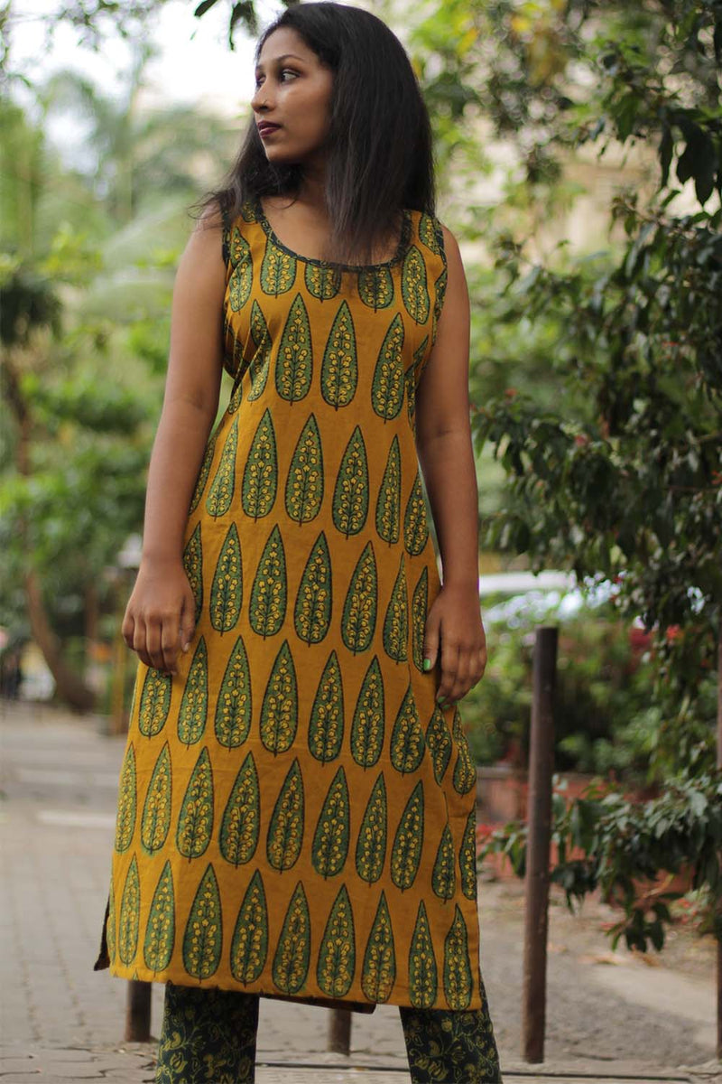 Vanya | Co-Ord Set | - Mustard Cypress Ajrakh