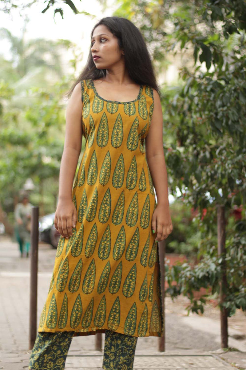 Vanya | Co-Ord Set | - Mustard Cypress Ajrakh