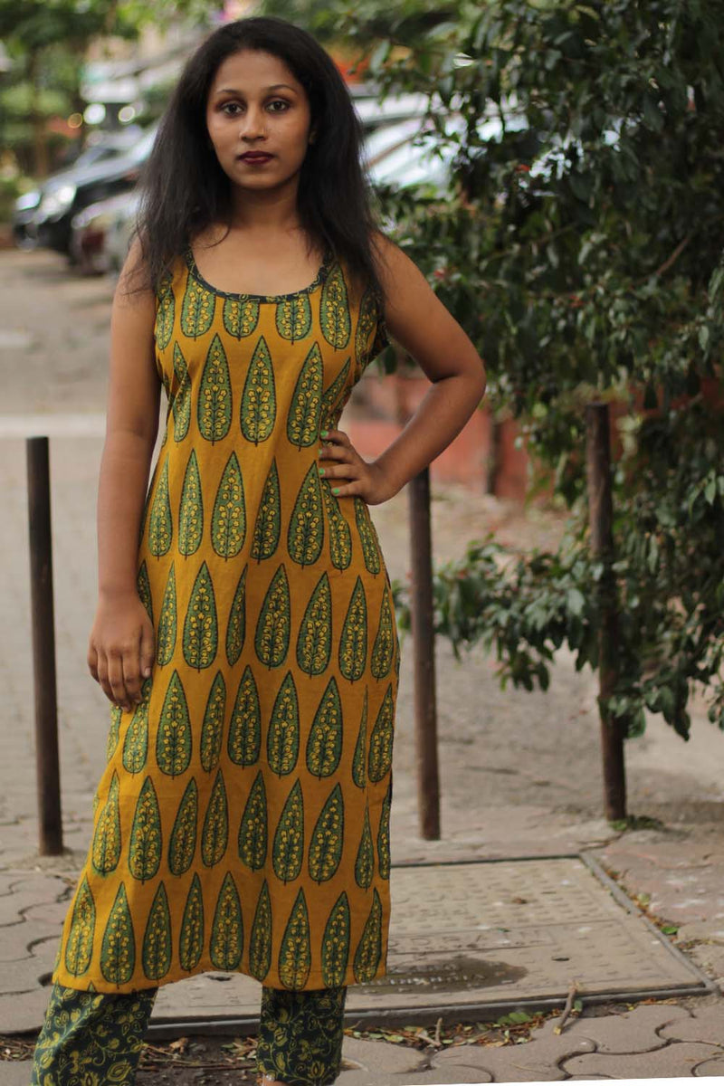Vanya | Co-Ord Set | - Mustard Cypress Ajrakh