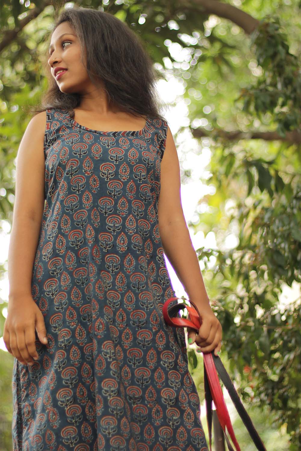 Vanya | Long Sleeveless Kurta | Blue Jardin Ajrakh
