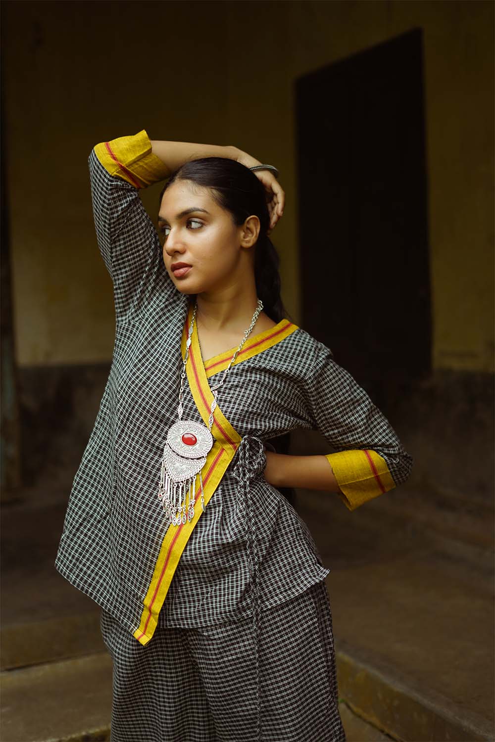 Vasundhara Syahi | Patteda Aanchu Co-Ord Set | Yellow