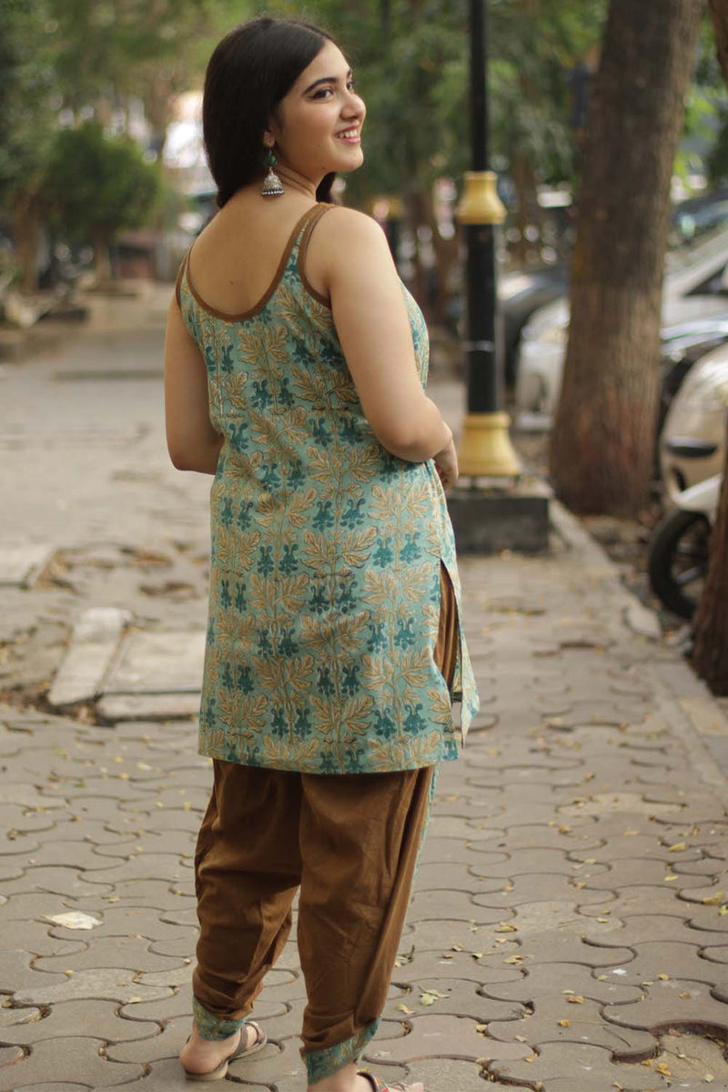 Spaghetti Short Kurta | Sea Foam Sanganeri