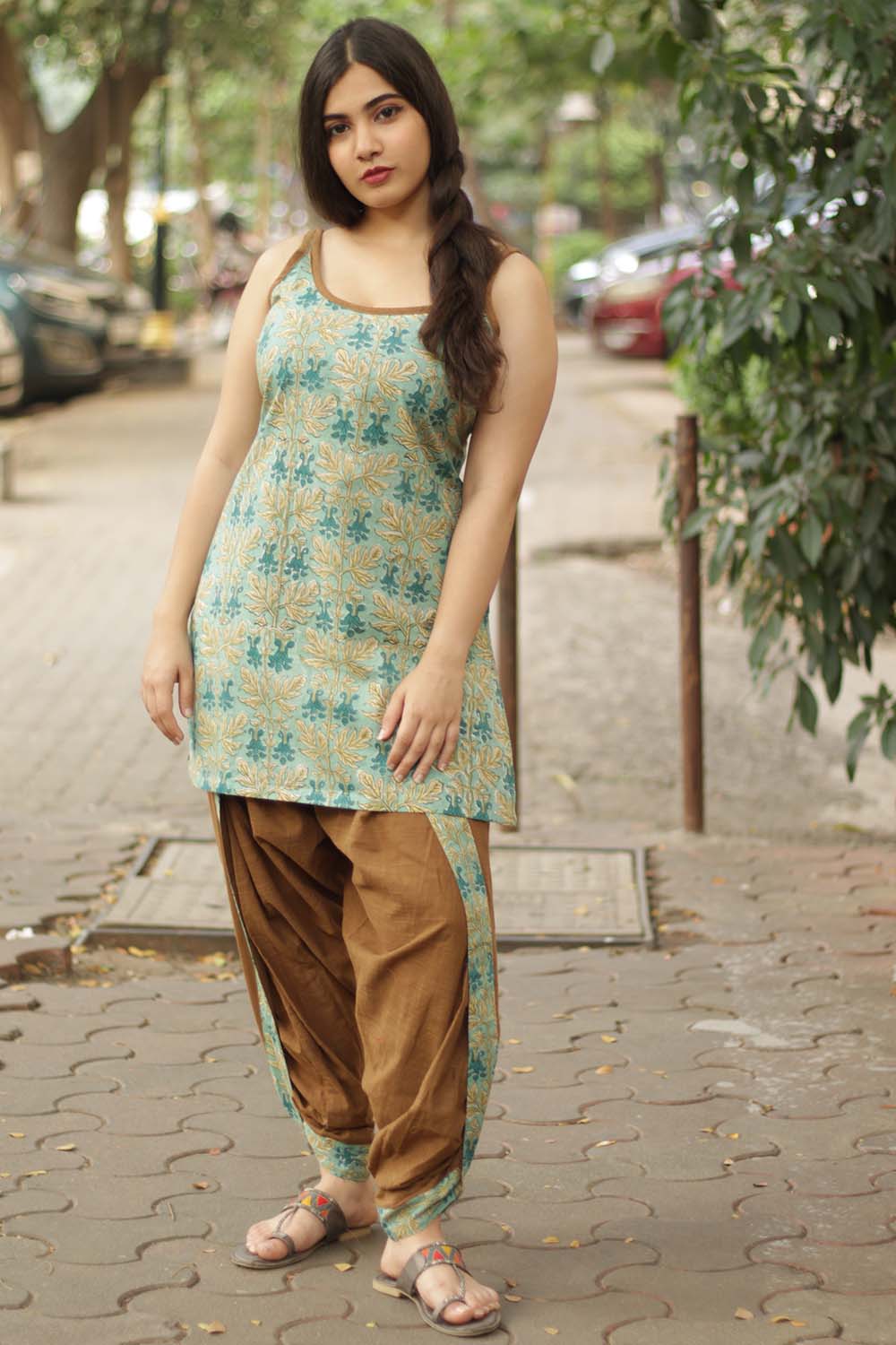 Spaghetti Short Kurta | Sea Foam Sanganeri