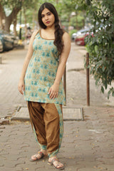 Spaghetti Short Kurta | Sea Foam Sanganeri