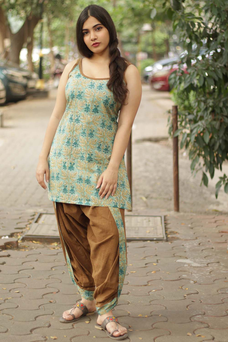 Spaghetti Short Kurta | Sea Foam Sanganeri