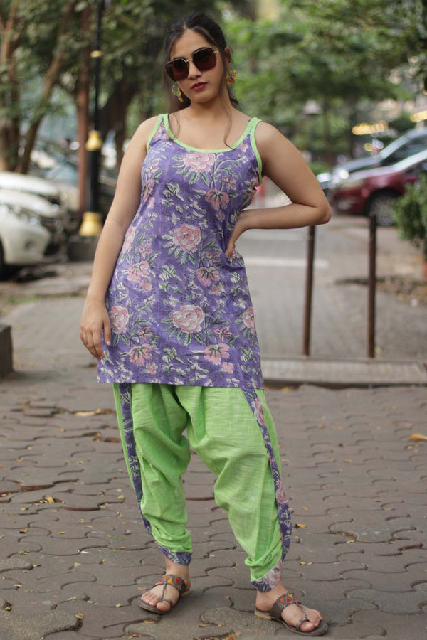 Geet | Dhoti Kurta Co-Ord Set  | Lilac Floral Sanganeri