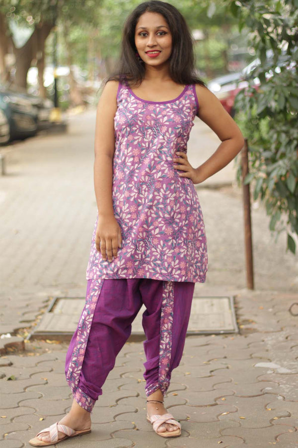 Dhoti Pants | Purple with Mauve Sanganeri accent