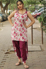 Geet | Dhoti Kurta Co-Ord Set | Crimson Floral Sanganeri