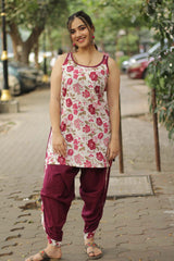 Geet | Dhoti Kurta Co-Ord Set | Crimson Floral Sanganeri