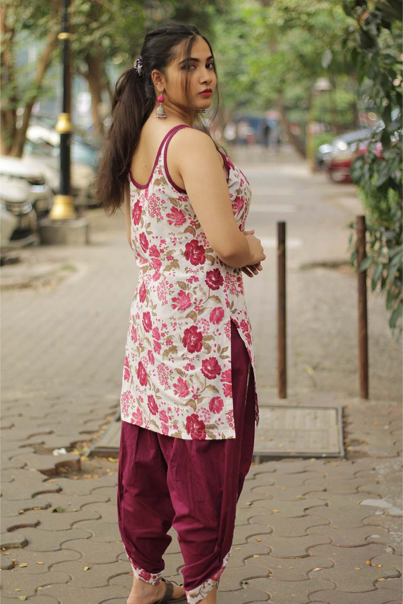 Geet | Dhoti Kurta Co-Ord Set | Crimson Floral Sanganeri