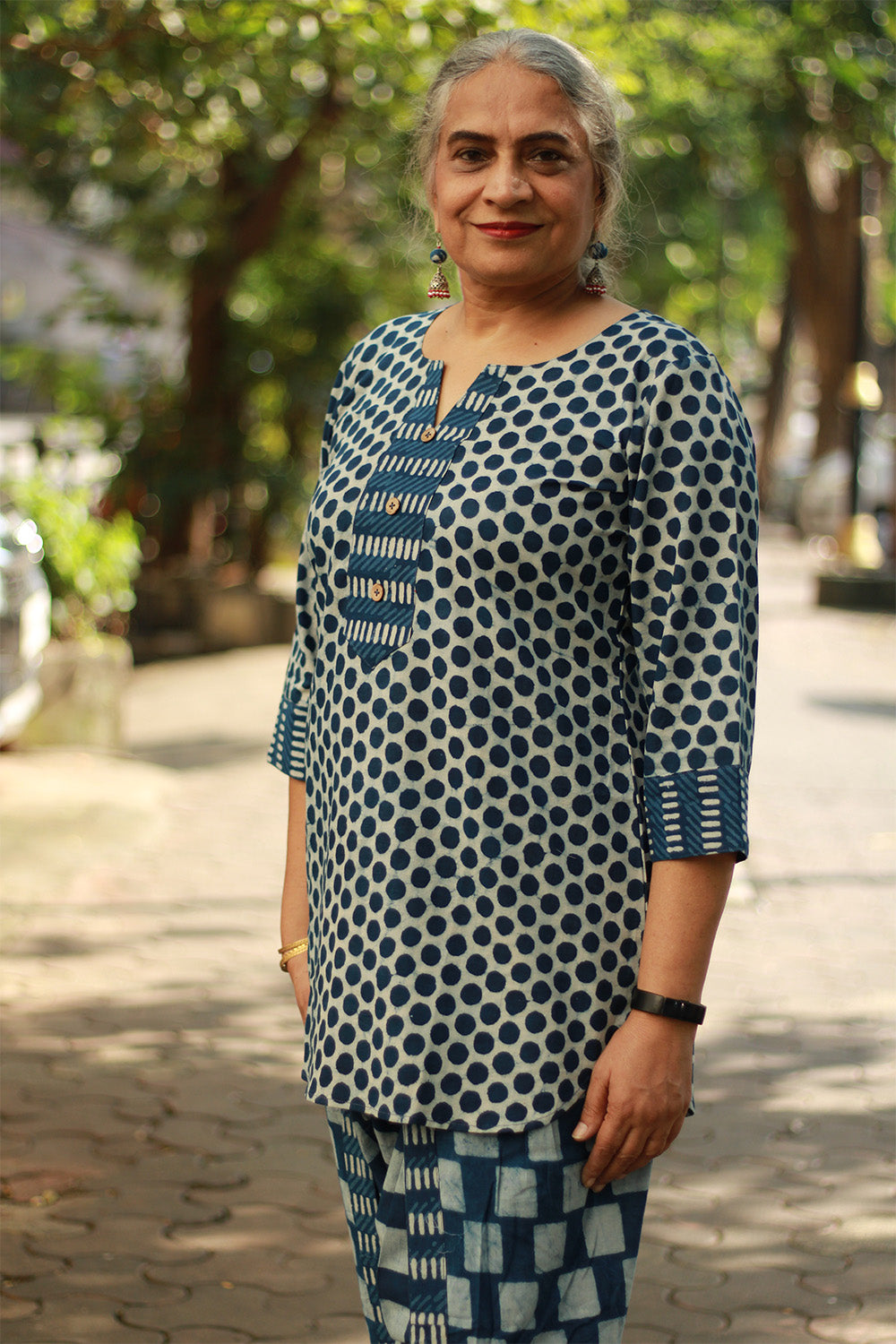 Shubhra | Short Kurta | Polka Indigo
