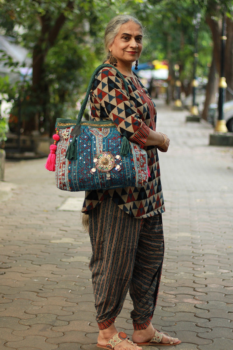 Shubhra | Dhoti Kurta Co-Ord Set | Trikon Ajrakh | Indigo