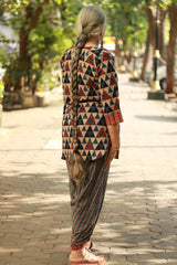 Shubhra | Dhoti Kurta Co-Ord Set | Trikon Ajrakh | Indigo