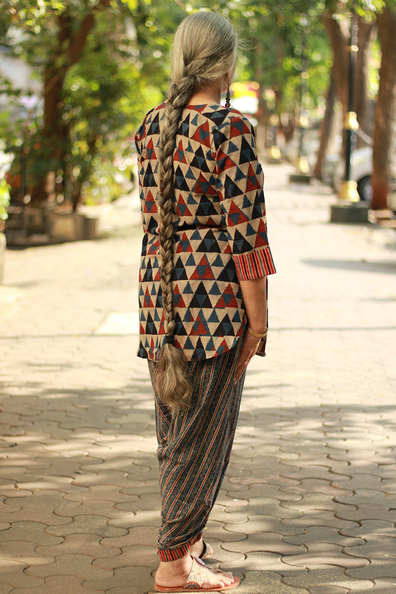 Shubhra | Dhoti Kurta Co-Ord Set | Trikon Ajrakh | Indigo