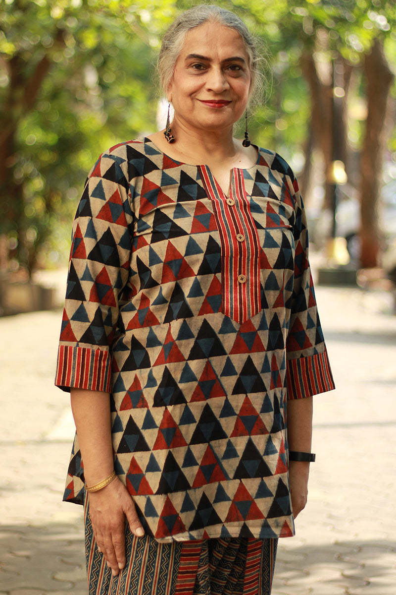 Shubhra | Dhoti Kurta Co-Ord Set | Trikon Ajrakh | Indigo