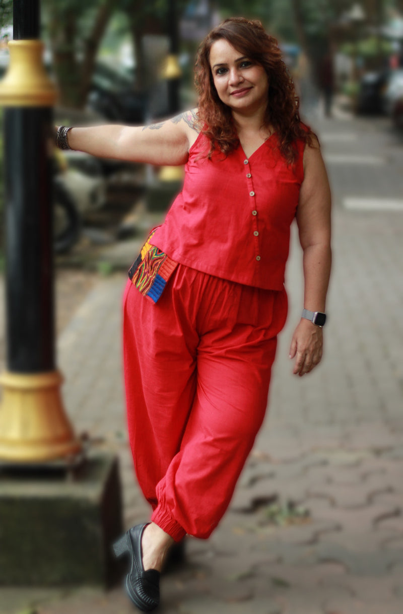 Nasha | Harem Pants Co-ord Set | Rouge