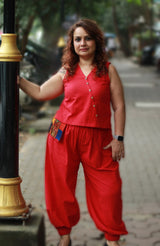 Nasha | Harem Pants Co-ord Set | Rouge