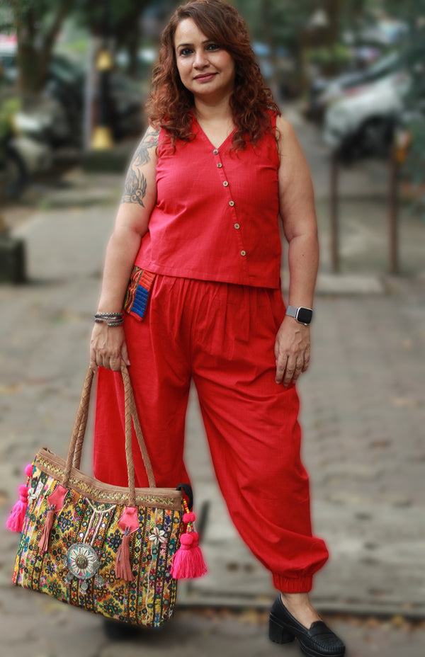 Nasha | Harem Pants Co-ord Set | Rouge