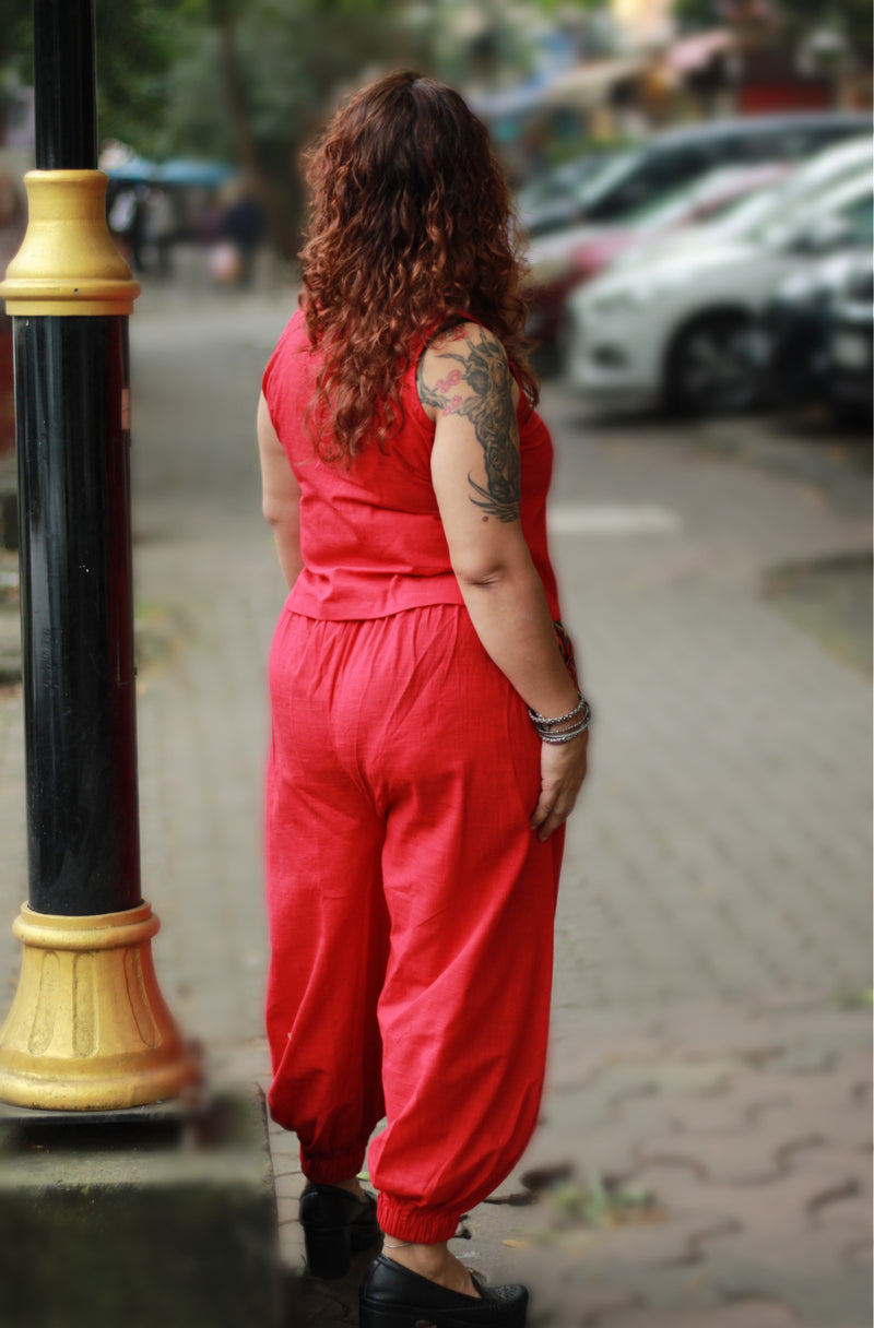 Nasha | Harem Pants Co-ord Set | Rouge