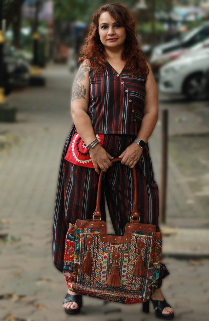 Nasha | Harem Pants Co-ord Set | Noir & Rouge