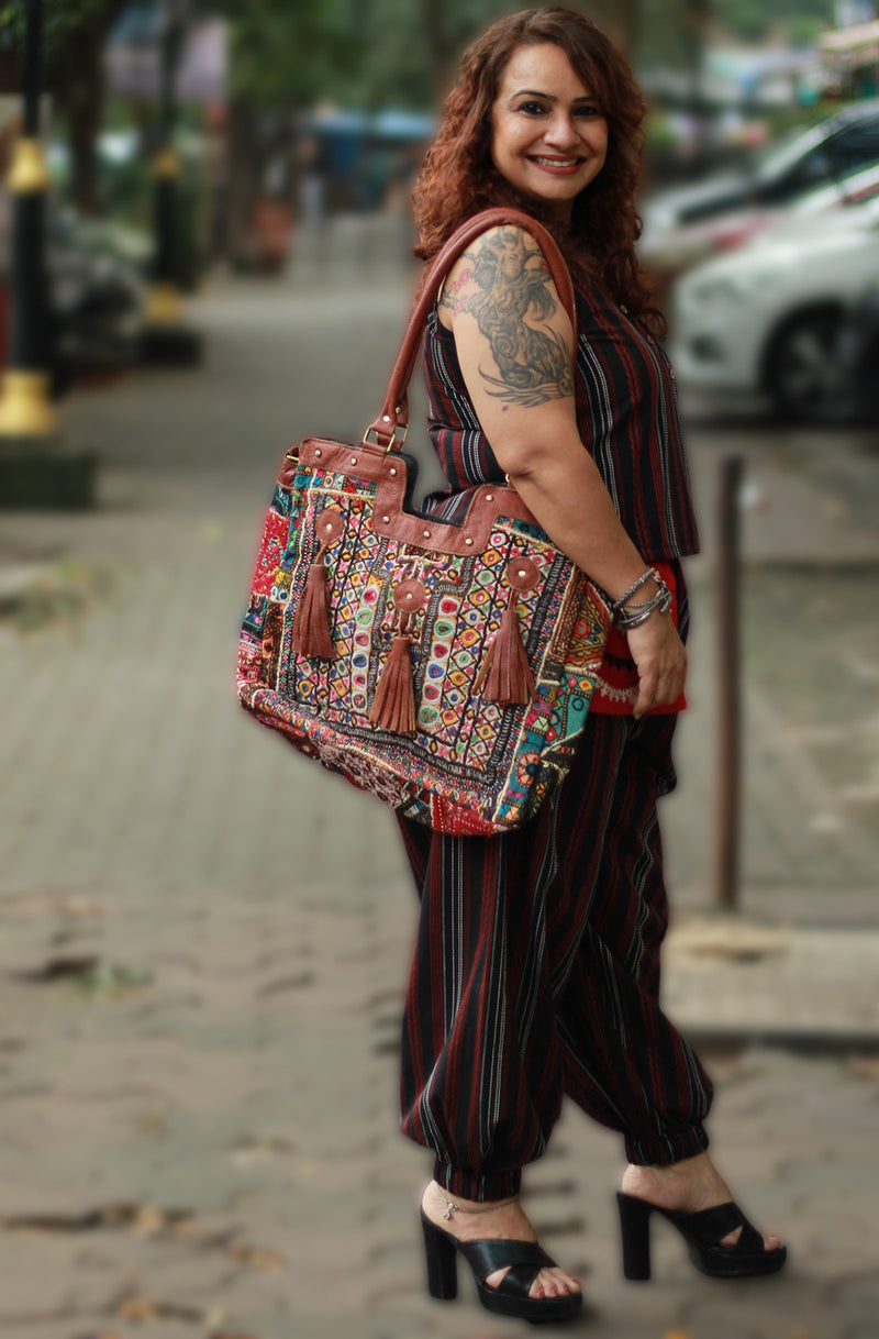 Nasha | Harem Pants Co-ord Set | Noir & Rouge