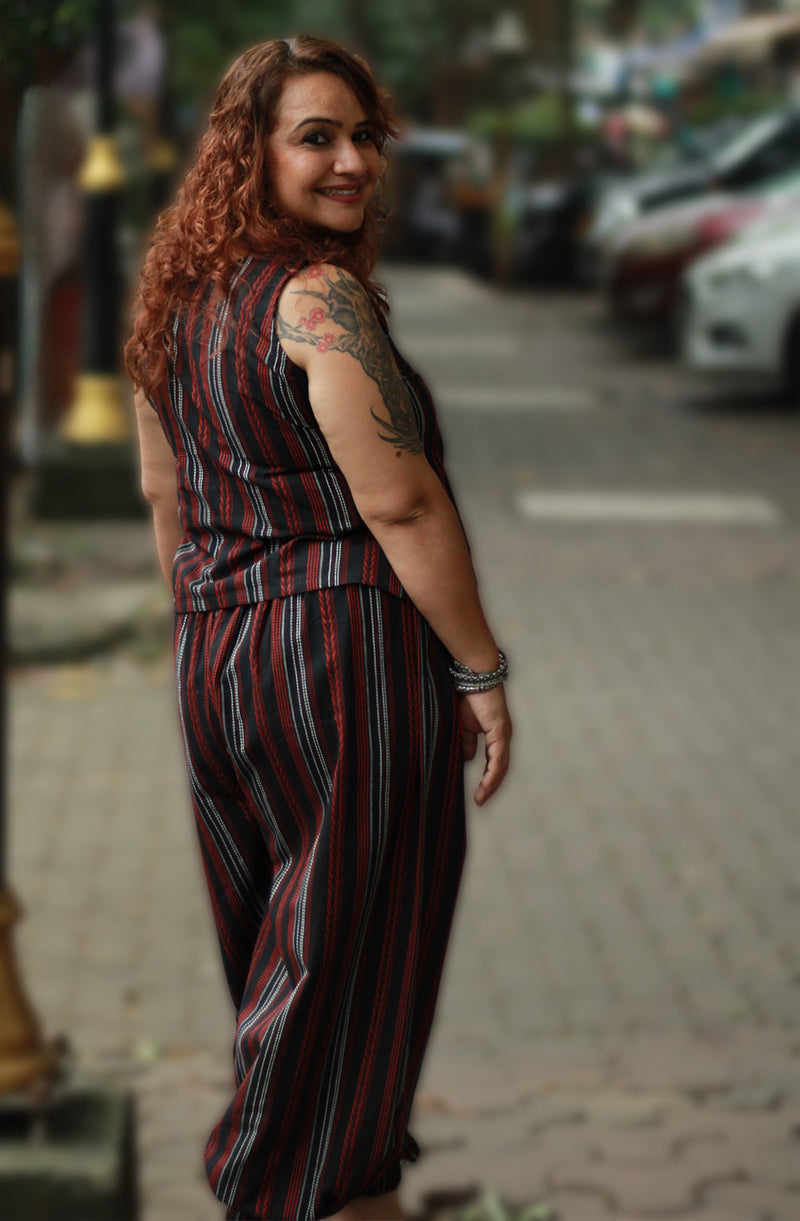 Nasha | Harem Pants Co-ord Set | Noir & Rouge