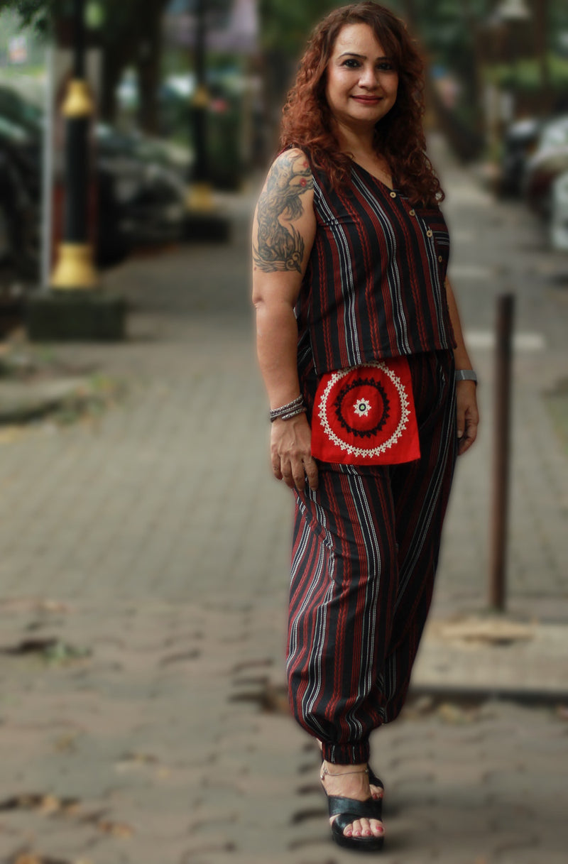 Nasha | Harem Pants Co-ord Set | Noir & Rouge