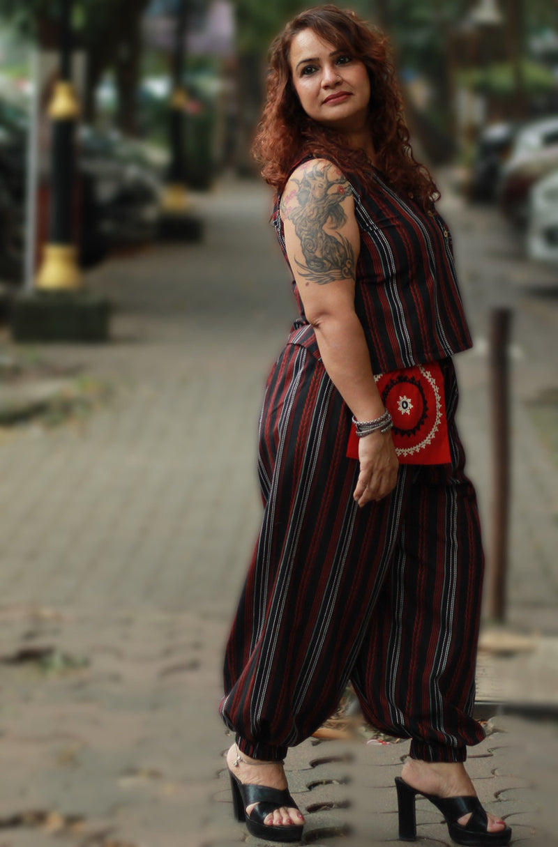 Nasha | Harem Pants Co-ord Set | Noir & Rouge