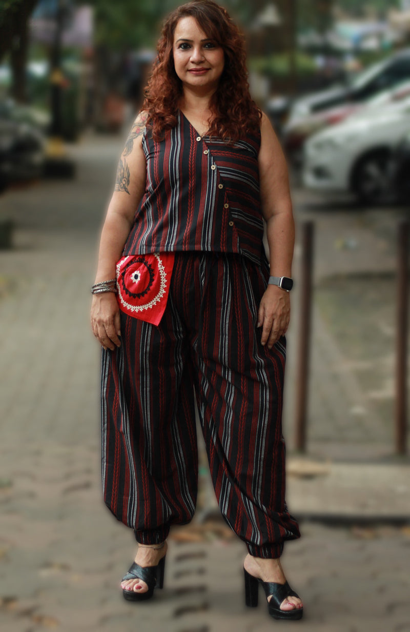 Nasha | Harem Pants Co-ord Set | Noir & Rouge