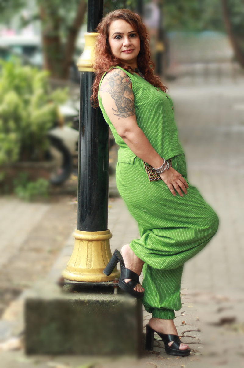 Nasha | Harem Pants Co-ord Set | Lime Green