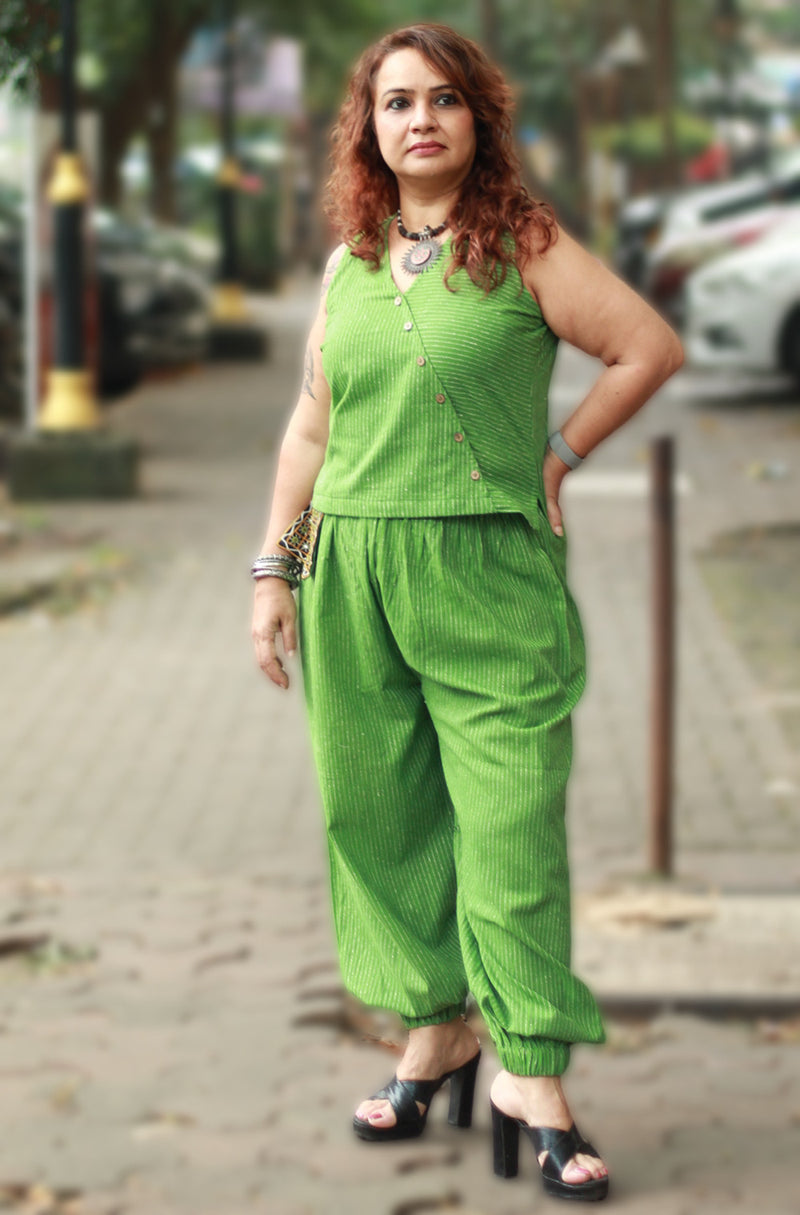 Nasha | Harem Pants Co-ord Set | Lime Green