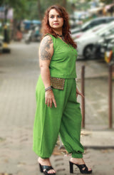 Nasha | Harem Pants Co-ord Set | Lime Green