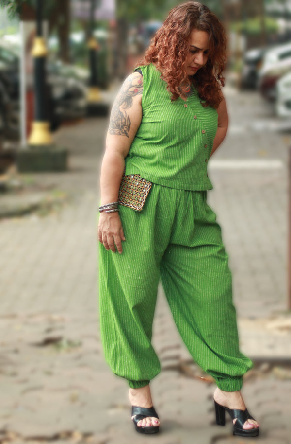 Nasha | Harem Pants Co-ord Set | Lime Green