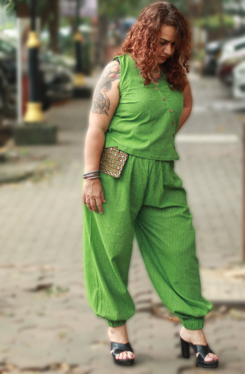 Nasha | Harem Pants Co-ord Set | Lime Green