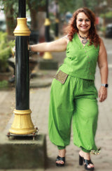 Nasha | Harem Pants Co-ord Set | Lime Green