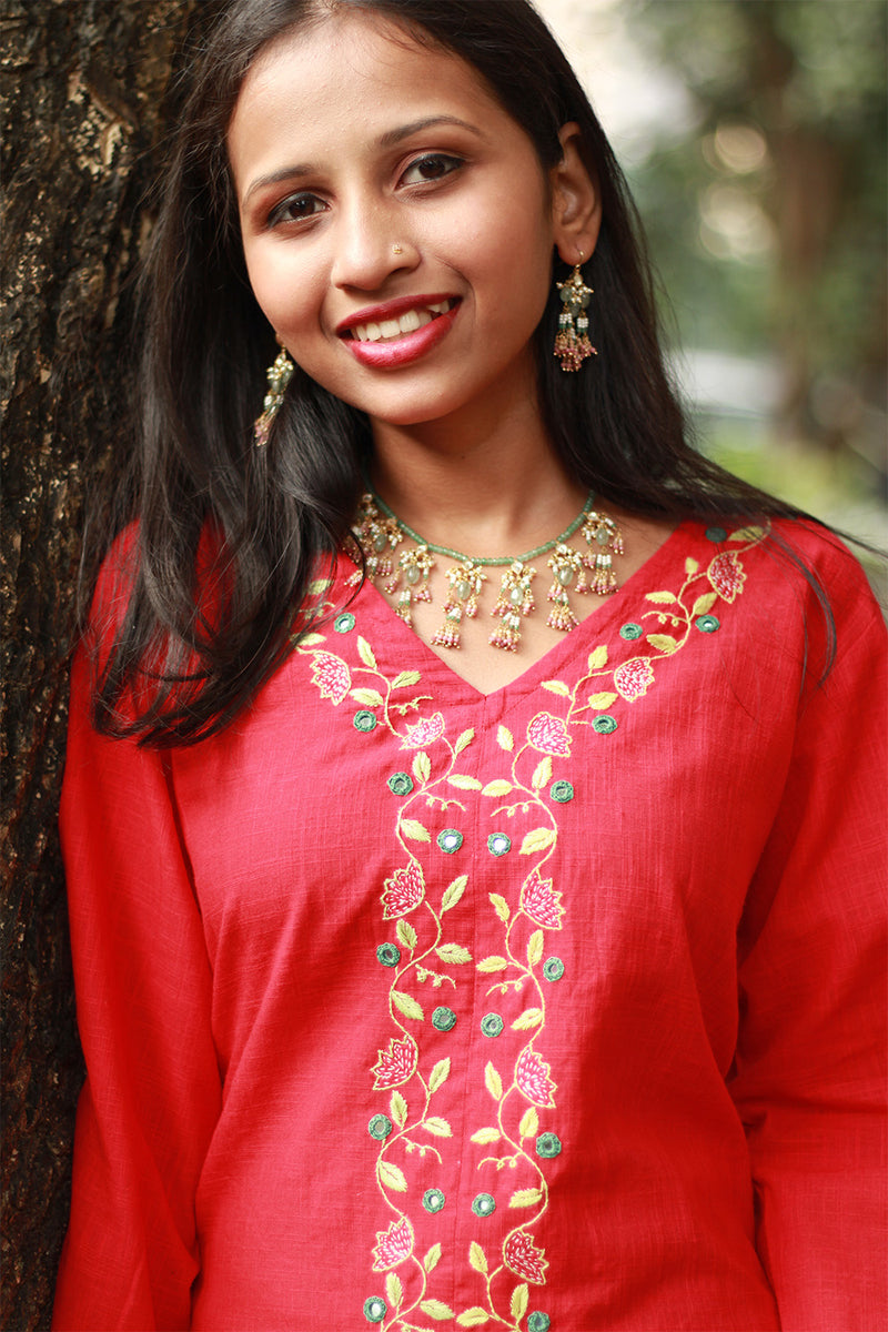 Zoya | Sharara Kurta Co-ord Set| Teal & Red Sanganeri
