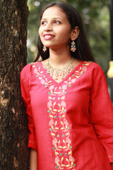 Zoya | Sharara Kurta Co-ord Set| Teal & Red Sanganeri