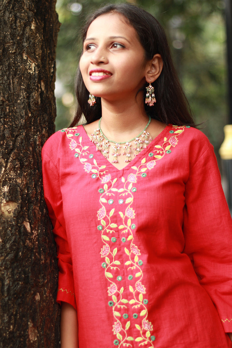 Zoya | Sharara Kurta Co-ord Set| Teal & Red Sanganeri