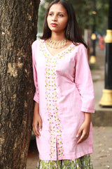Zoya | Sharara Kurta Co-ord Set| Green & Pink Sanganeri