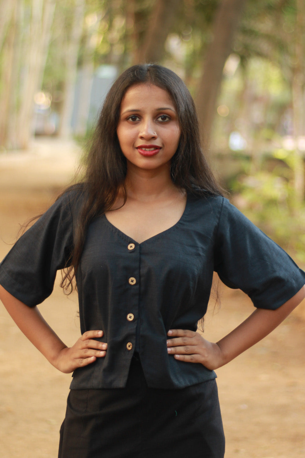 Cropped Shirt-Blouse | Cotton | Ink Blue