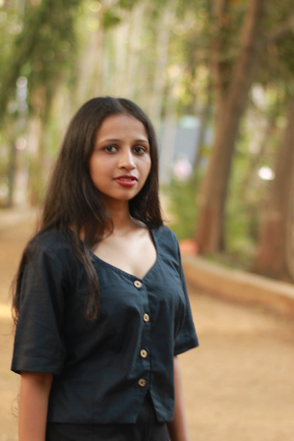 Cropped Shirt-Blouse | Cotton | Ink Blue