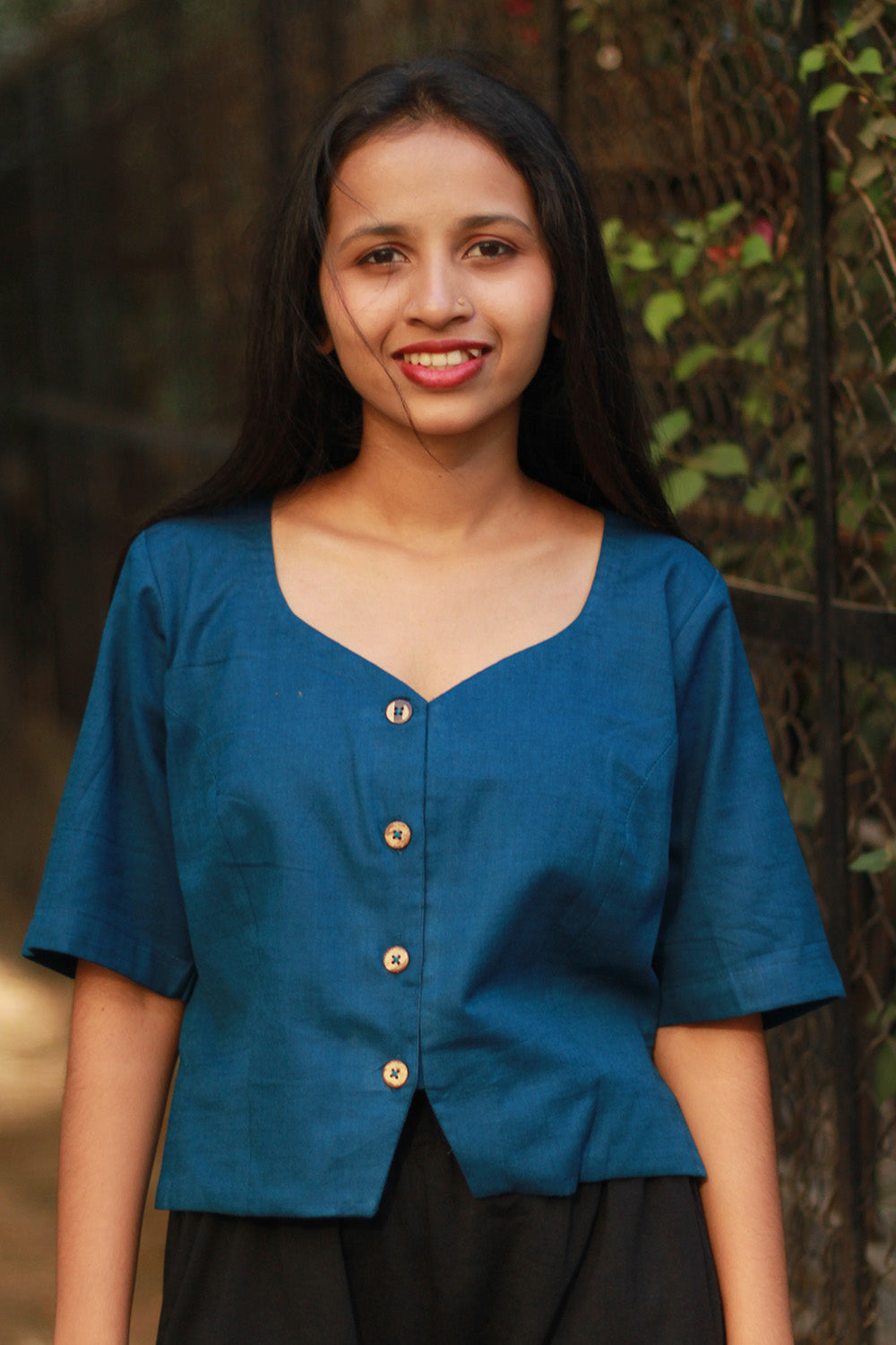 Cropped Shirt-Blouse | Cotton | Cobalt Blue