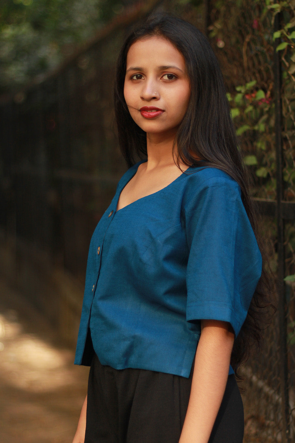 Cropped Shirt-Blouse | Cotton | Cobalt Blue