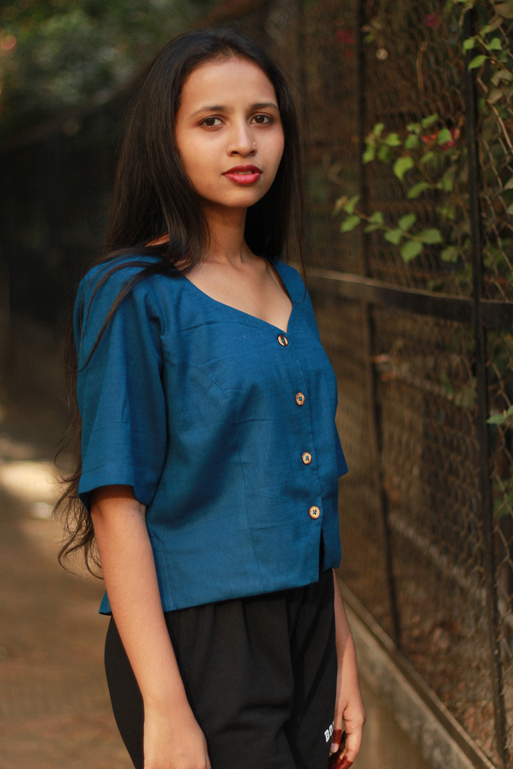 Cropped Shirt-Blouse | Cotton | Cobalt Blue