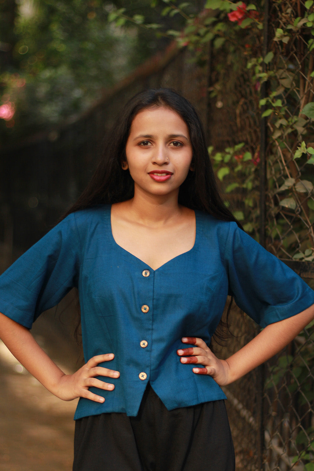 Cropped Shirt-Blouse | Cotton | Cobalt Blue