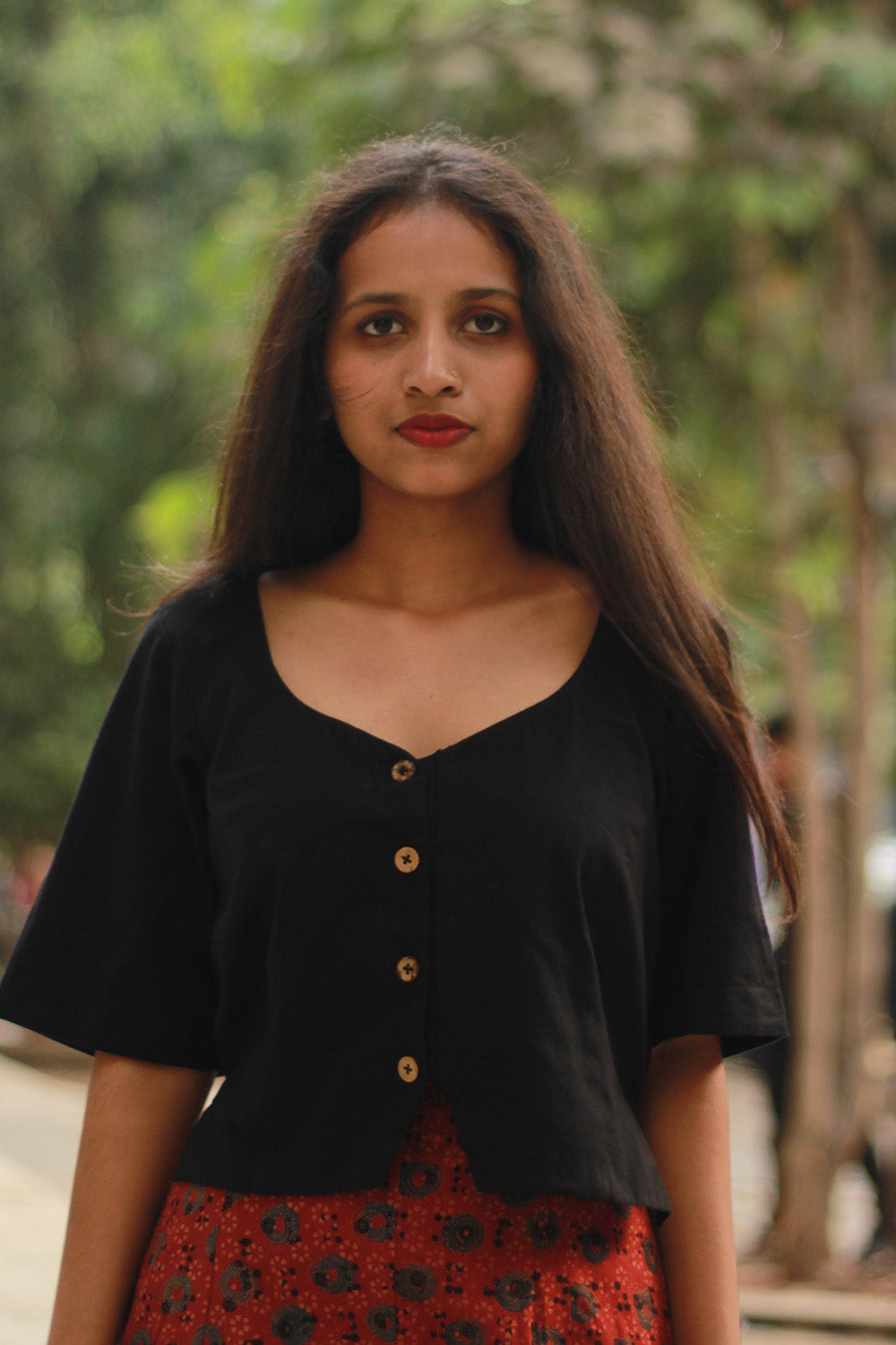 Cropped Shirt-Blouse | Cotton |  Noir