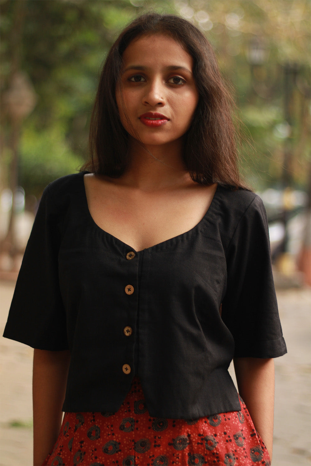 Cropped Shirt-Blouse | Cotton |  Noir