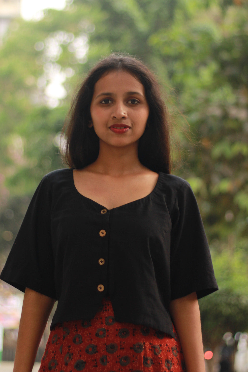 Cropped Shirt-Blouse | Cotton |  Noir