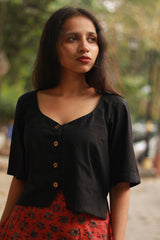 Cropped Shirt-Blouse | Cotton |  Noir